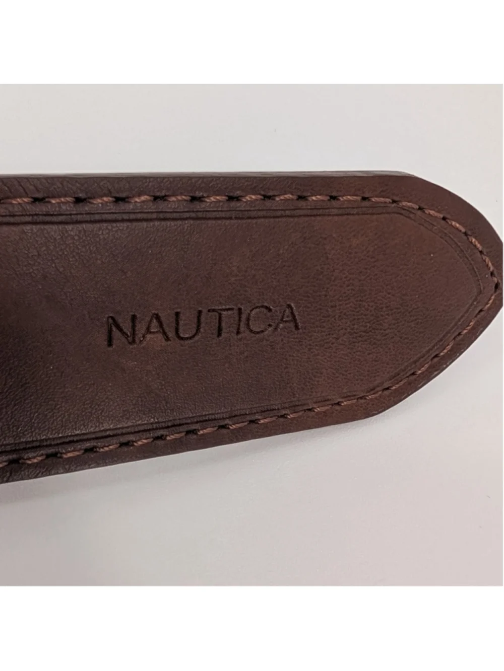 Nautica Men’s Red Webbing Belt Brown Leather Size 40 100 Preppy Golfcore Coastal